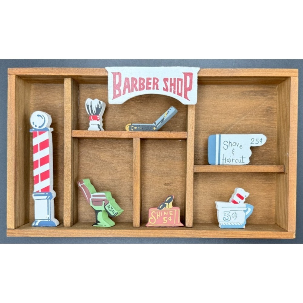 BARBER SHOP Shadow Box Permanently Installed Pieces, Shelf/Wall Mount